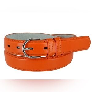 Women’s Bright Orange Leather Belt Silver Tone Horse Shoe Shaped Buckle Large